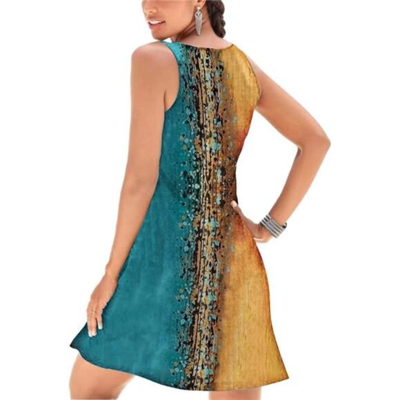 Women's V-Neck Floral A-Line Sundress – Sleeveless, Vintage, Elegant, and Casual - Picture 2 of 3